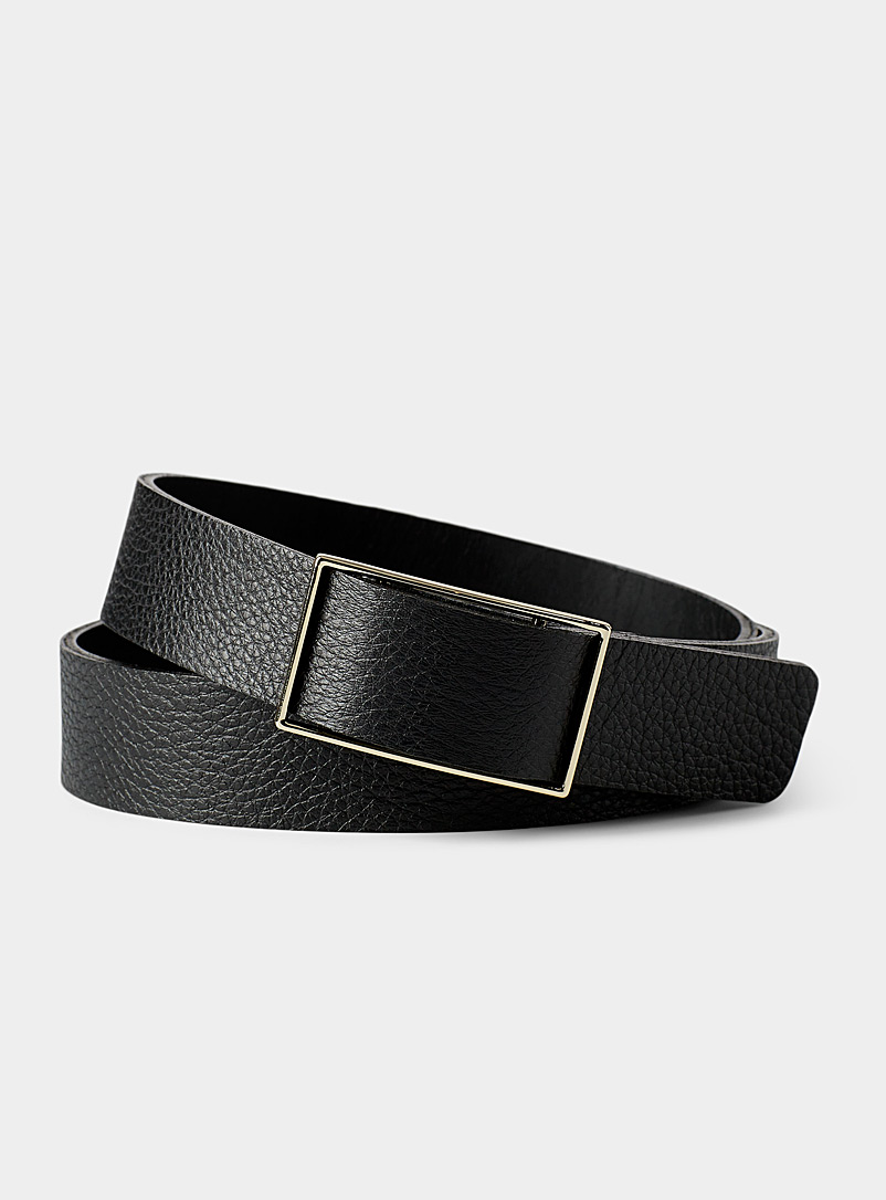 Simons Black Thin-buckle leather belt for women
