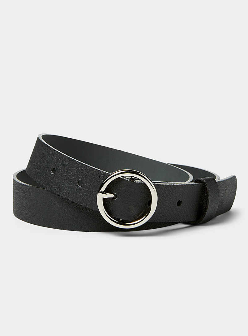 Simons Black Recycled round-buckle belt for women
