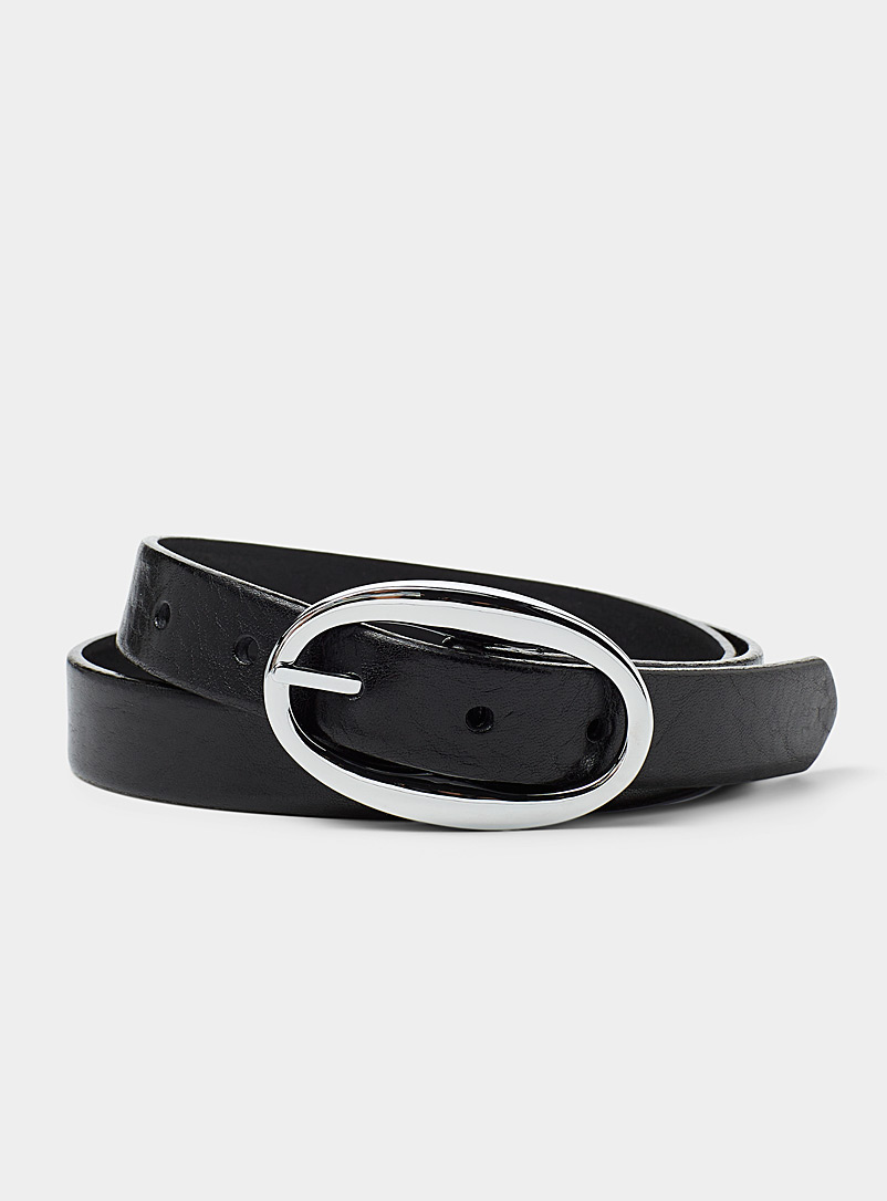 Simons Black Silver oval-buckle belt for women