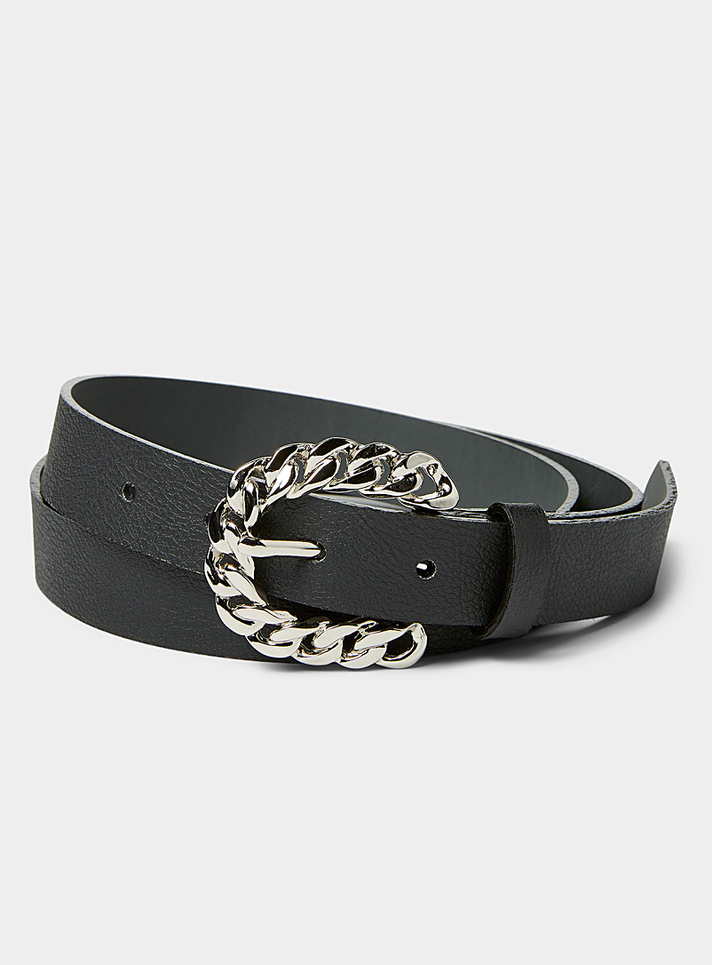 Simons Black Recycled chain-buckle belt for women