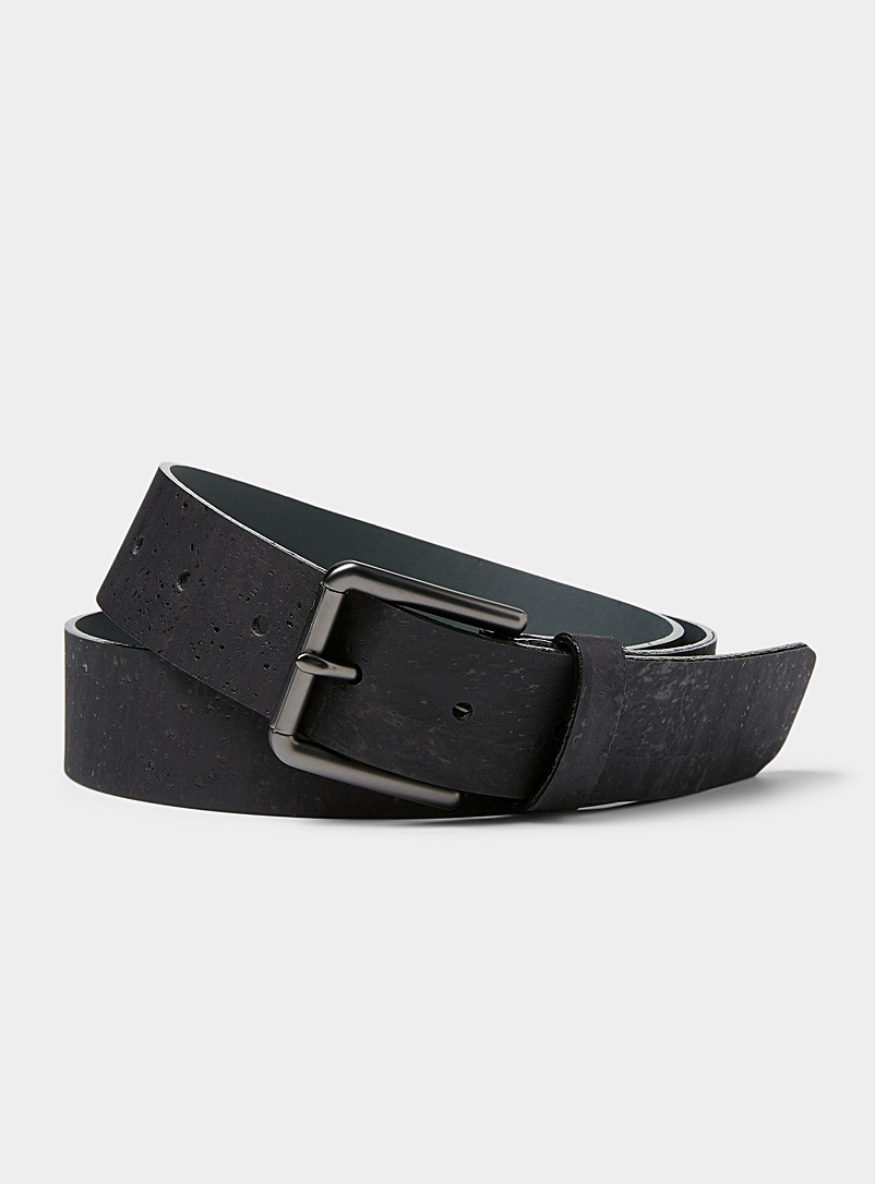 Le 31 Black Textured cork belt for men