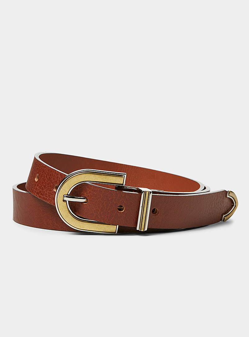 Simons Brown Silver and gold D-buckle belt for women