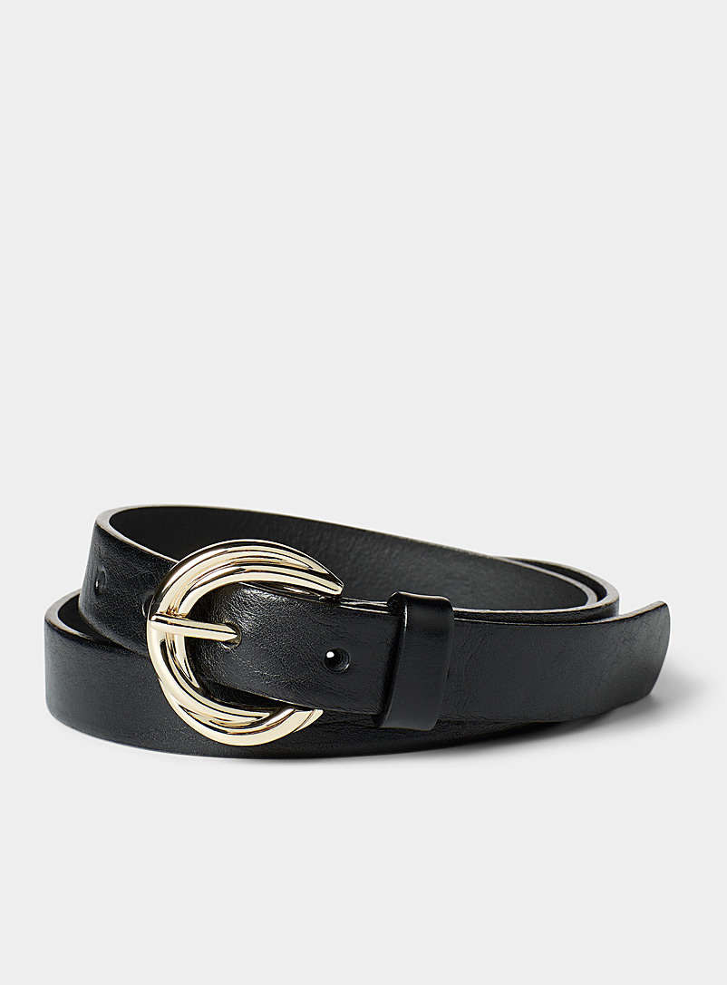 Simons Black Golden twist buckle leather belt for women