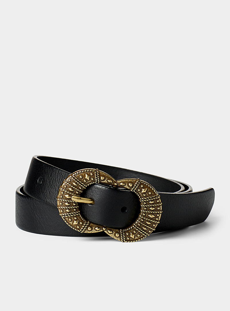 Simons Black Ornamental buckle belt for women
