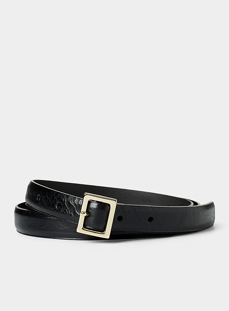 Simons Black Thin square mini-buckle belt for women