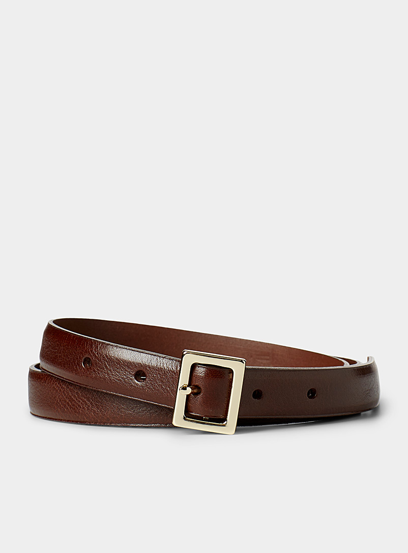 Simons Dark Brown Thin square mini-buckle belt for women