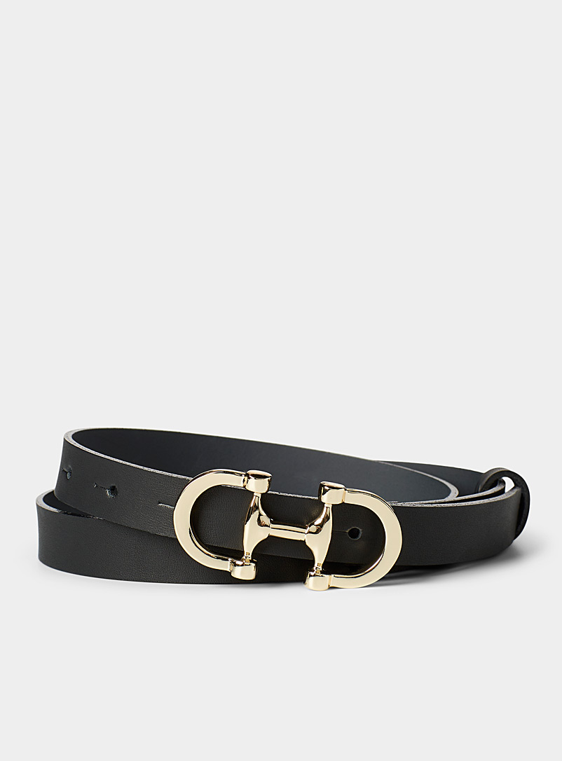 Simons Black Thin equestrian-buckle leather belt for women