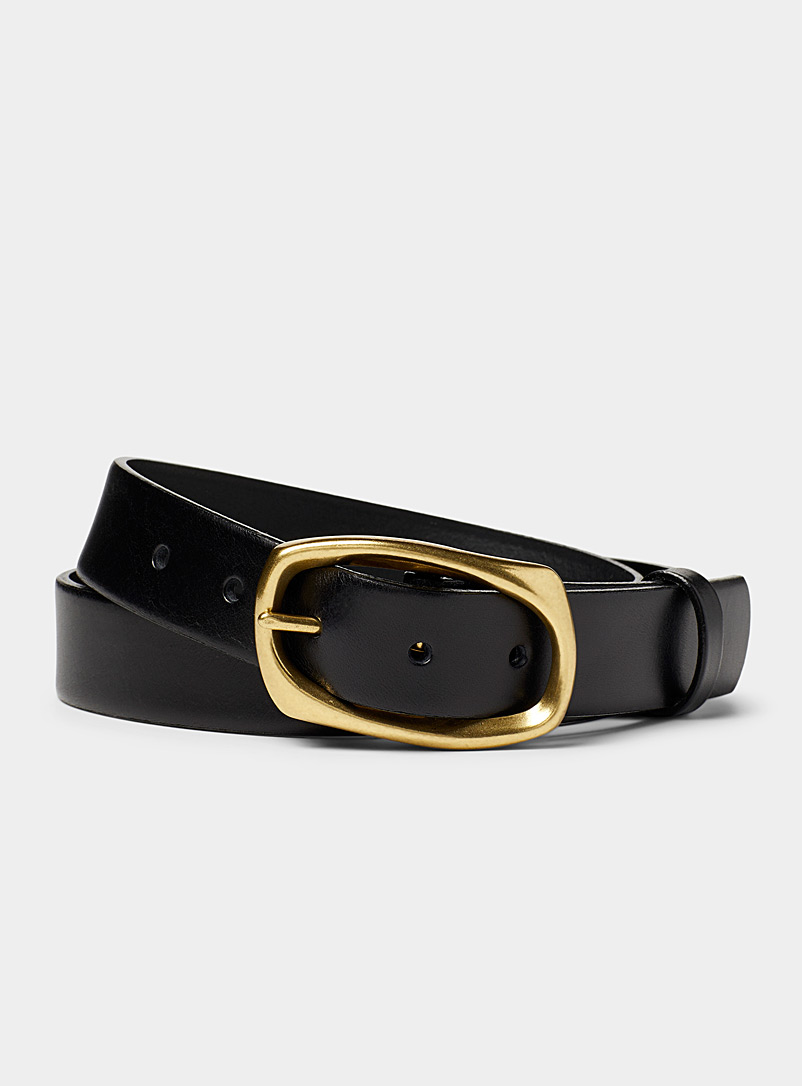 Simons Black Rounded-rectangular-buckle leather belt for women
