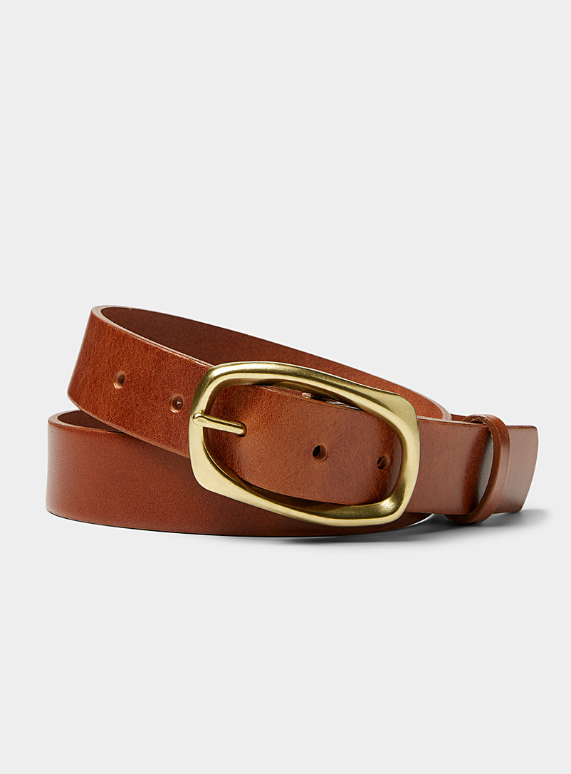 Simons Brown Rounded-rectangular-buckle leather belt for women