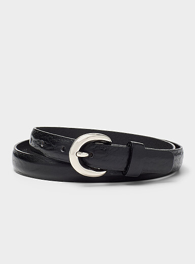 Puffy round-buckle textured leather belt