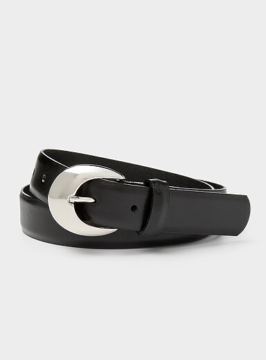 Simons Black Bulky D-buckle leather belt for women