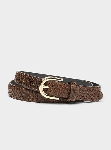 Simons: La fine ceinture cuir &eacute;cailles de serpent boucle D Chocolat - Espresso pour femme