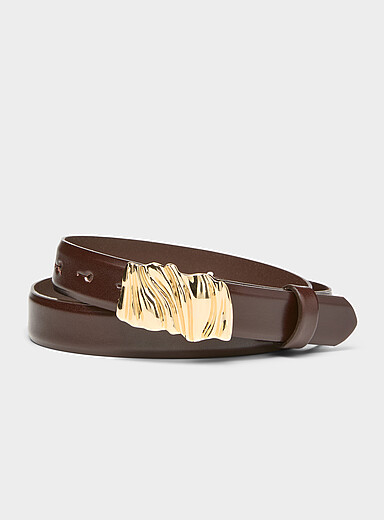 Simons: La fine ceinture cuir boucle &agrave; vagues Chocolat - Espresso pour femme