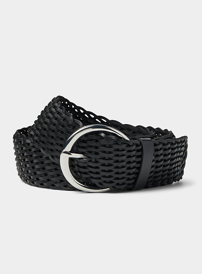 Simons Black Metal-buckle braided belt for women