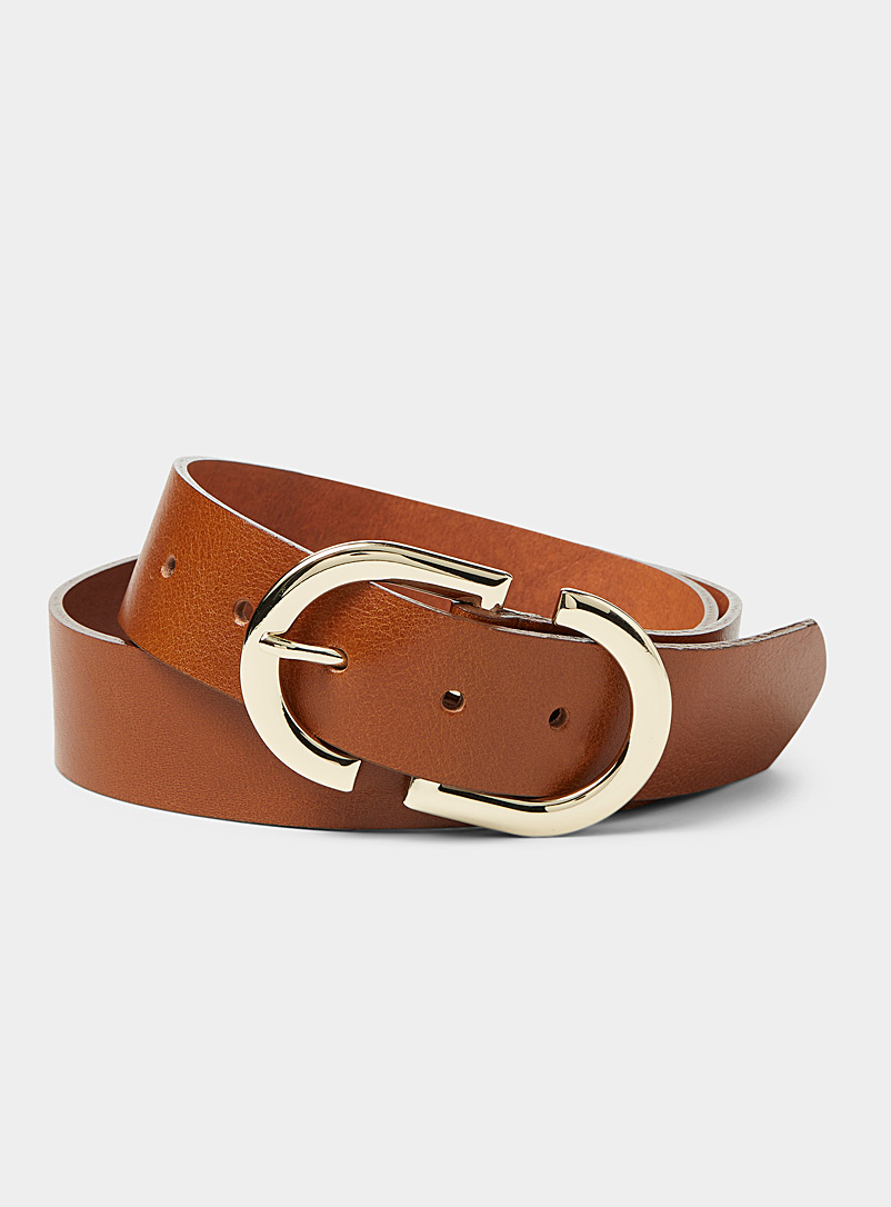 Simons Brown Gold buckle double belt for women