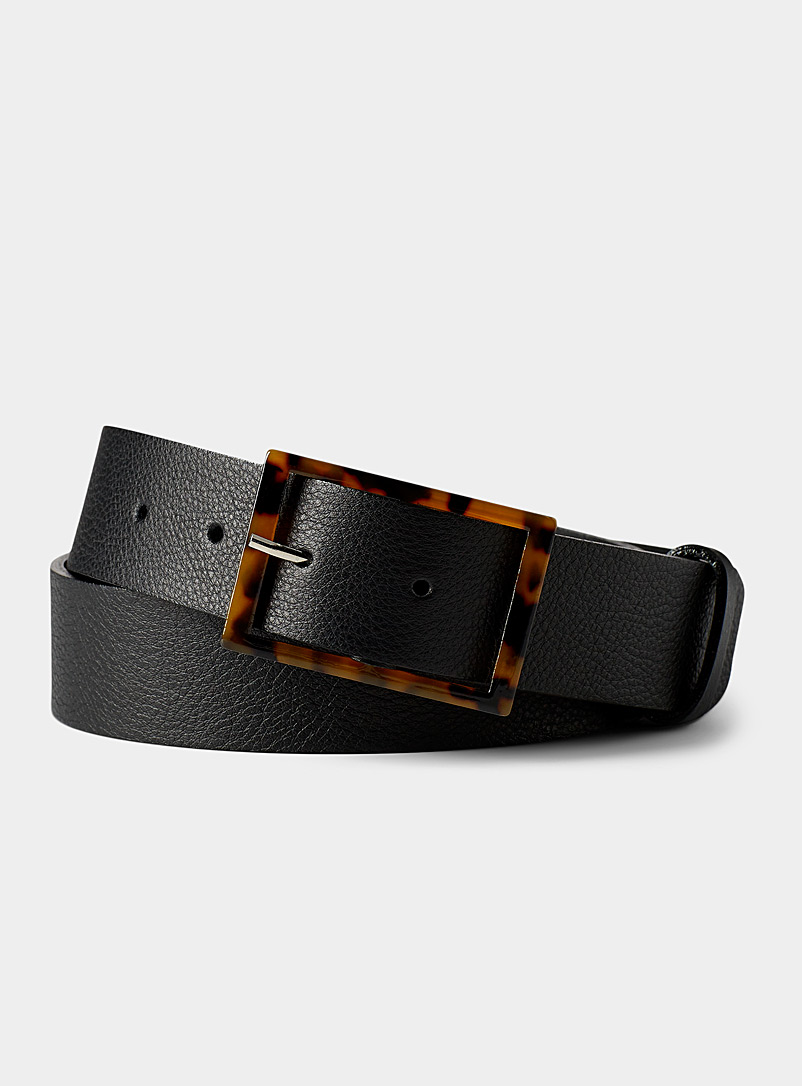Simons Black Tortoiseshell buckle leather belt for women
