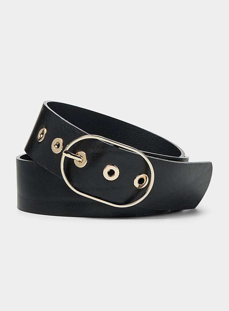 Simons Black Wide metallic-perforation belt for women