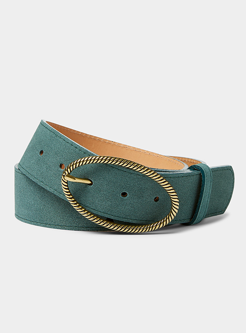 Simons Green Large twisted oval buckle belt for women