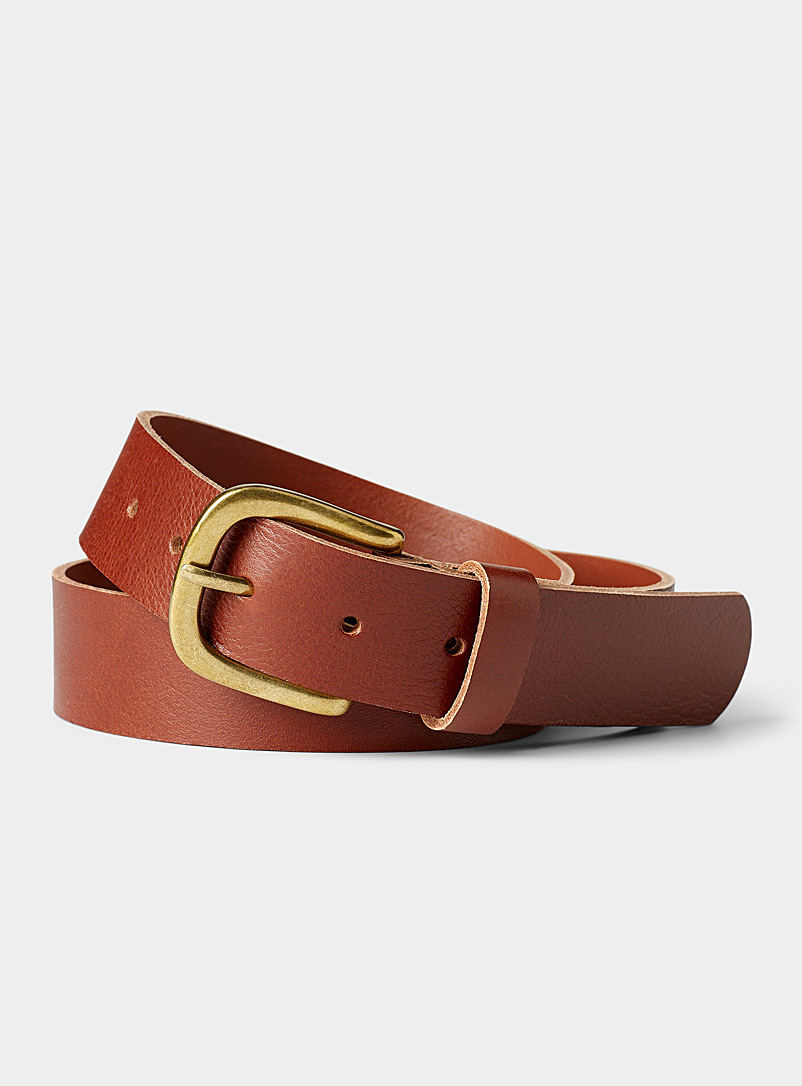 Square-buckle wide leather belt