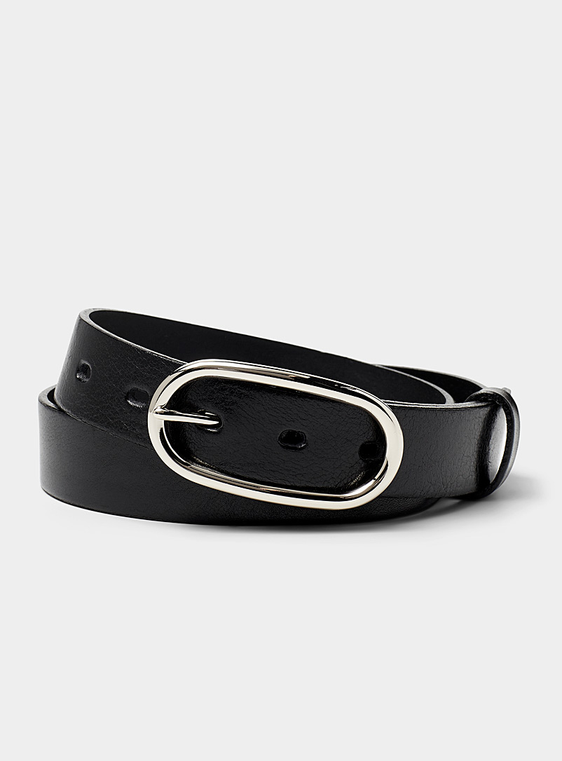 Simons Black Oval buckle minimalist belt for women
