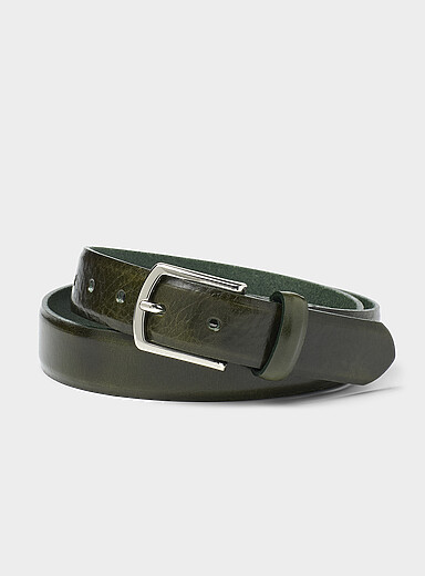 Le 31 Green Textured leather belt <b>Made in Canada</b> for men