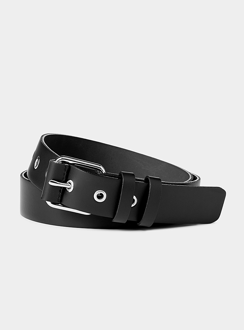 Le 31 Black Metallic eyelet recycled leather belt for men