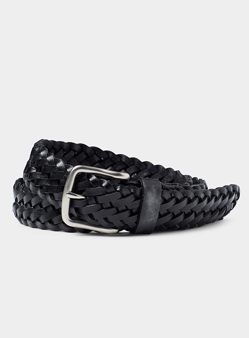 Le 31 Black Braided leather belt for men