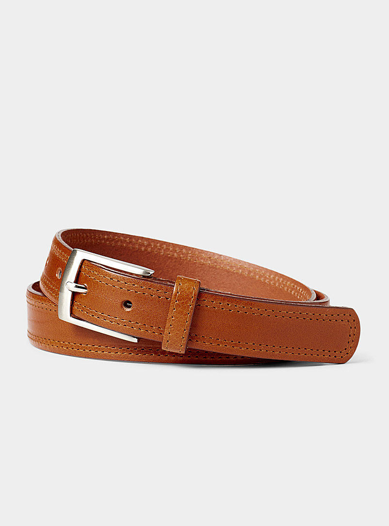 Le 31 Brown Double topstitch leather belt for men