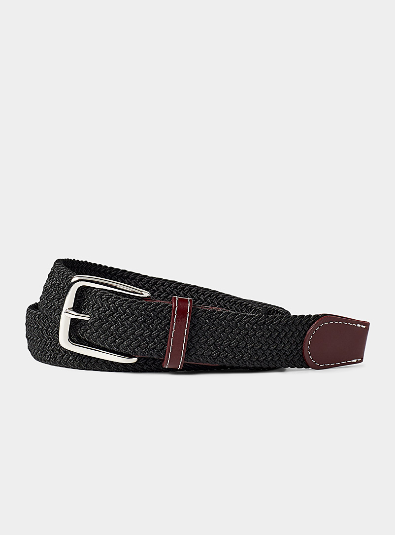 Le 31 Black Leather-accent braided belt for men