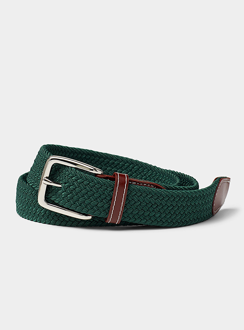 Le 31 Green Leather-accent braided belt for men
