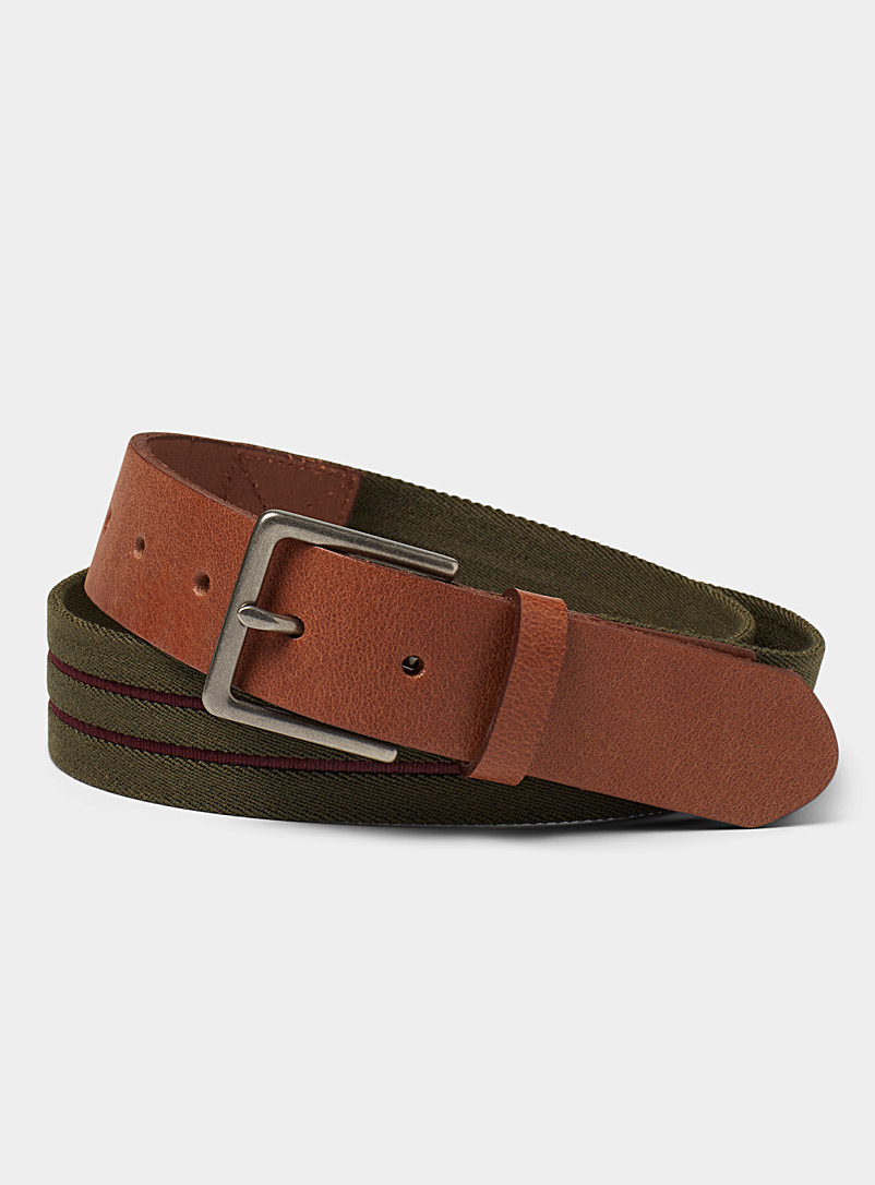 Le 31 Green Double-stripe woven belt Made in Canada for men