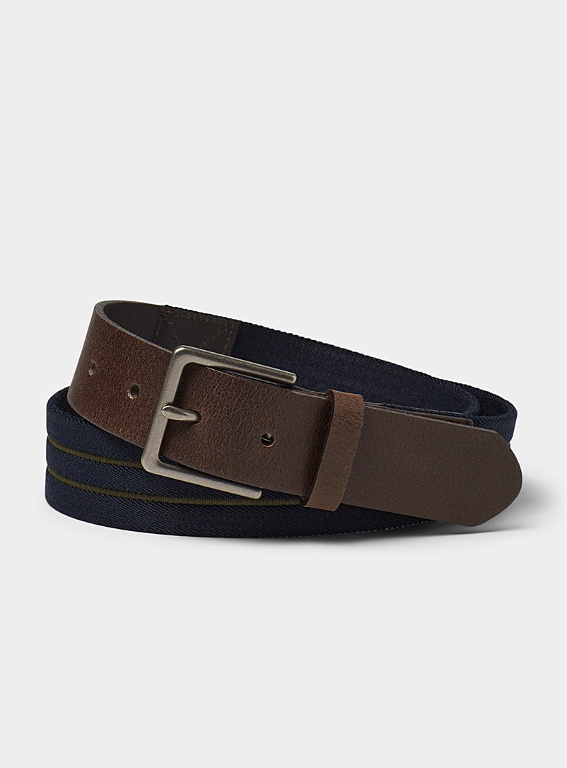 Le 31 Navy Double-stripe woven belt Made in Canada for men