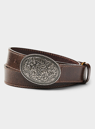 Floral engraving buckle belt