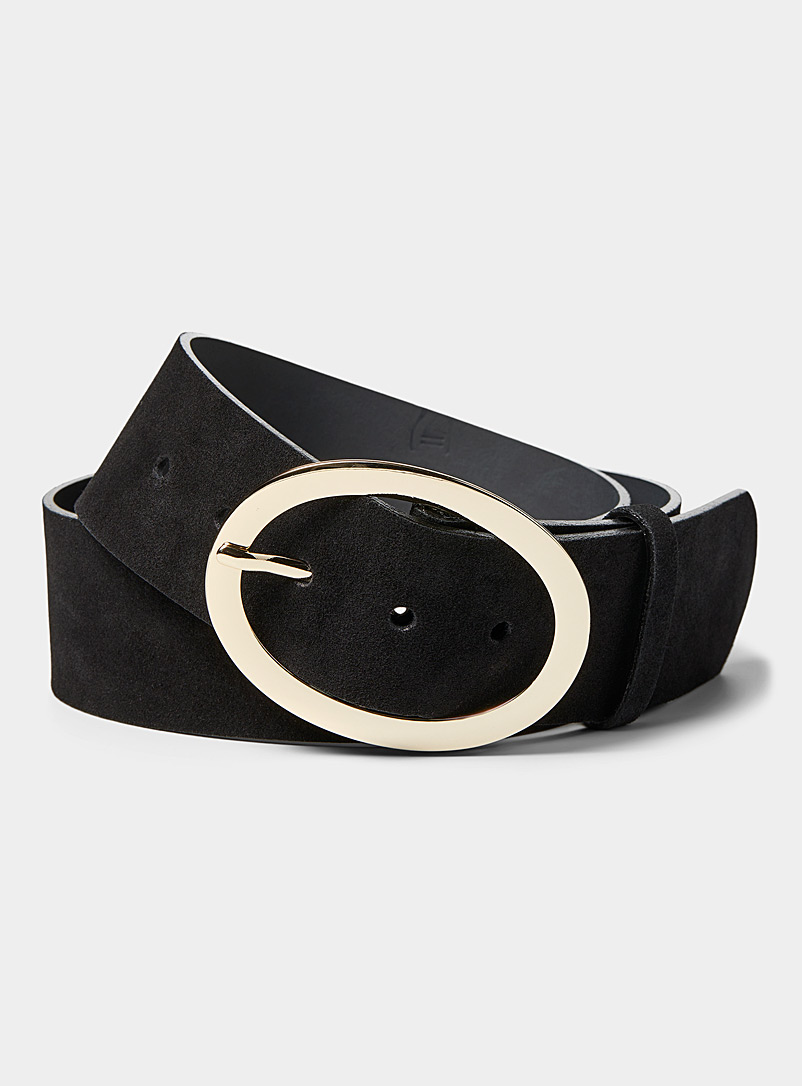 Simons Black Wide oval-buckle belt for women