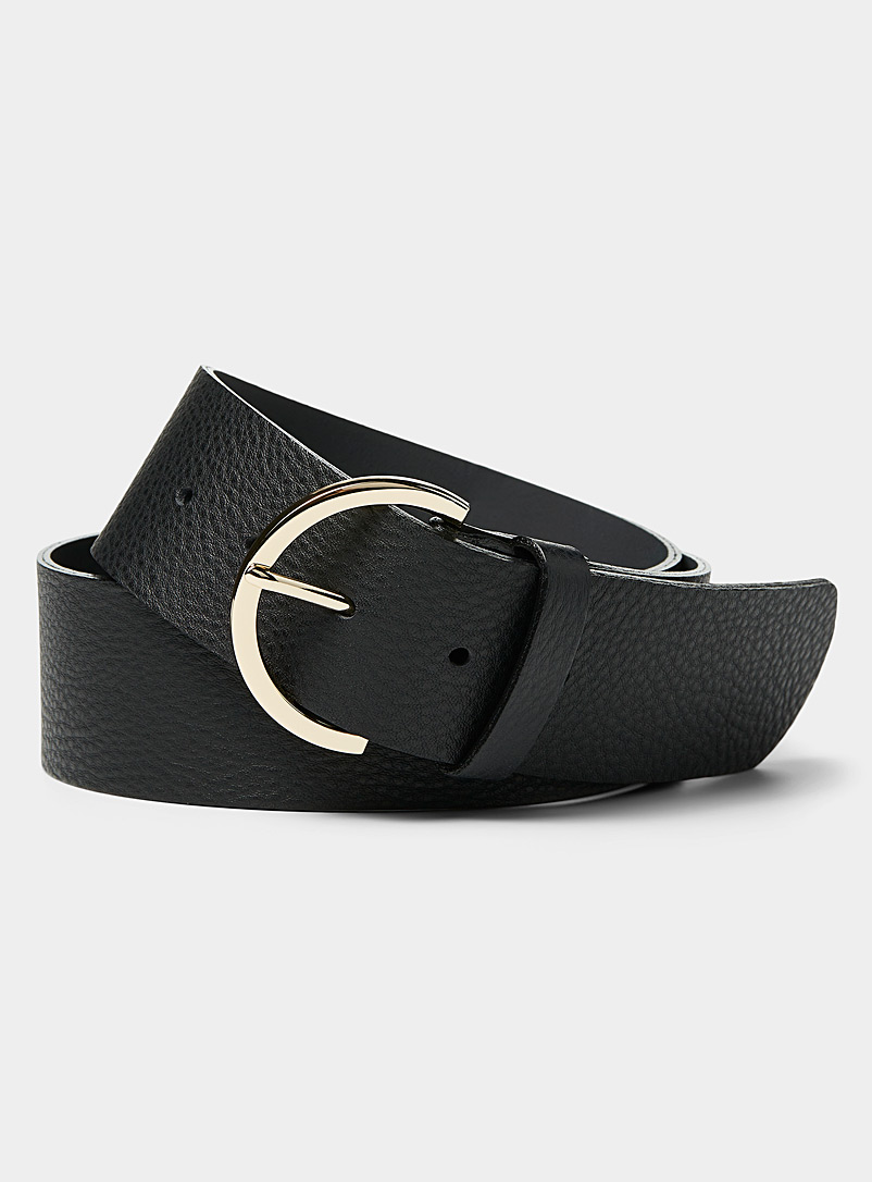 Simons: La large ceinture boucle D miroitante Noir pour femme