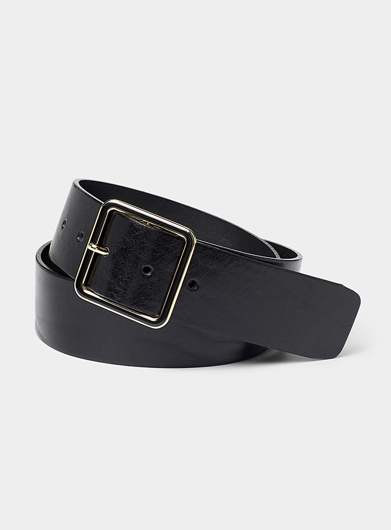 Simons Black Wide enamelled-buckle belt for women