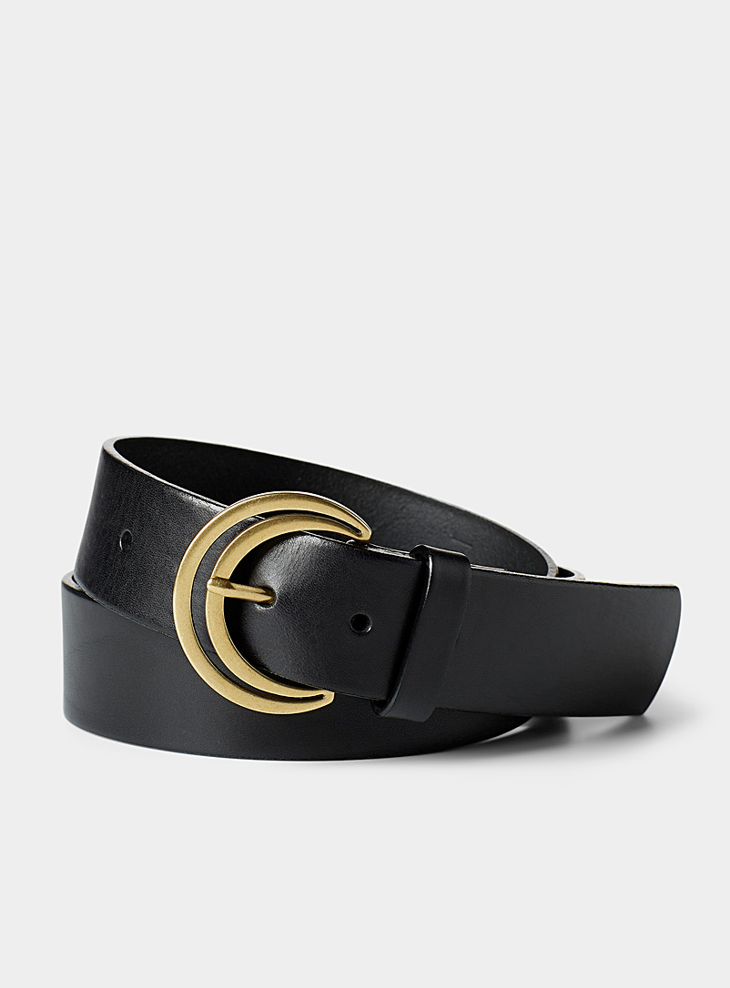 Simons Black Wide lunar-buckle leather belt for women