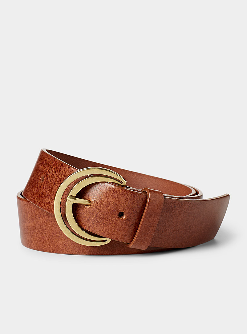 Simons Brown Wide lunar-buckle leather belt for women