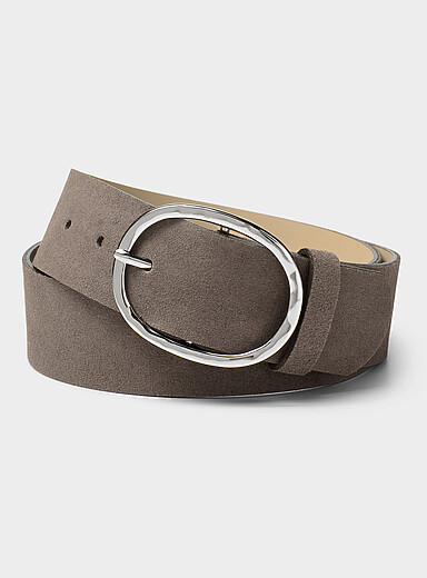 Hammered rounded buckle wide suede belt