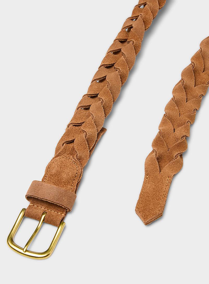 Simons: La ceinture su&egrave;de textur&eacute; natt&eacute; boucle D Brun pour femme