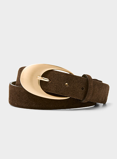 Simons: La ceinture su&egrave;de boucle massive m&eacute;tallique Chocolat - Espresso pour femme