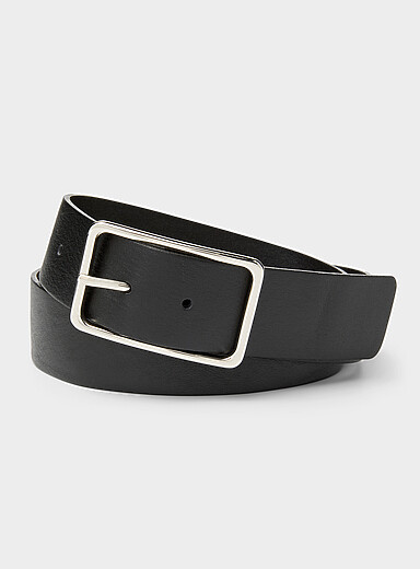Simons: La large ceinture cuir boucle rectangle argent&eacute;e Noir pour femme