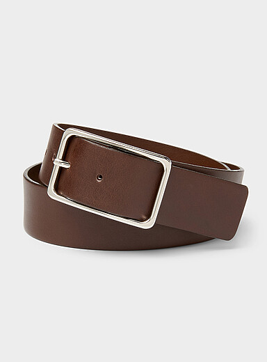Simons Chocolate/Espresso Silver rectangle buckle wide leather belt for women
