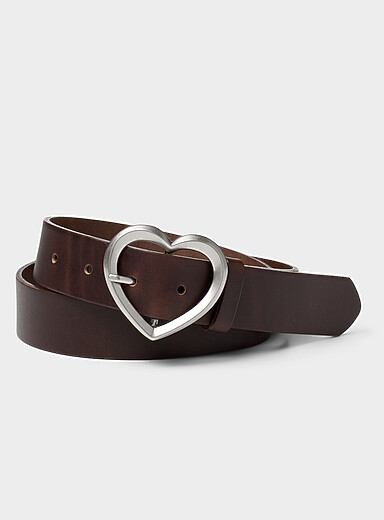 Silver heart buckle retro leather belt