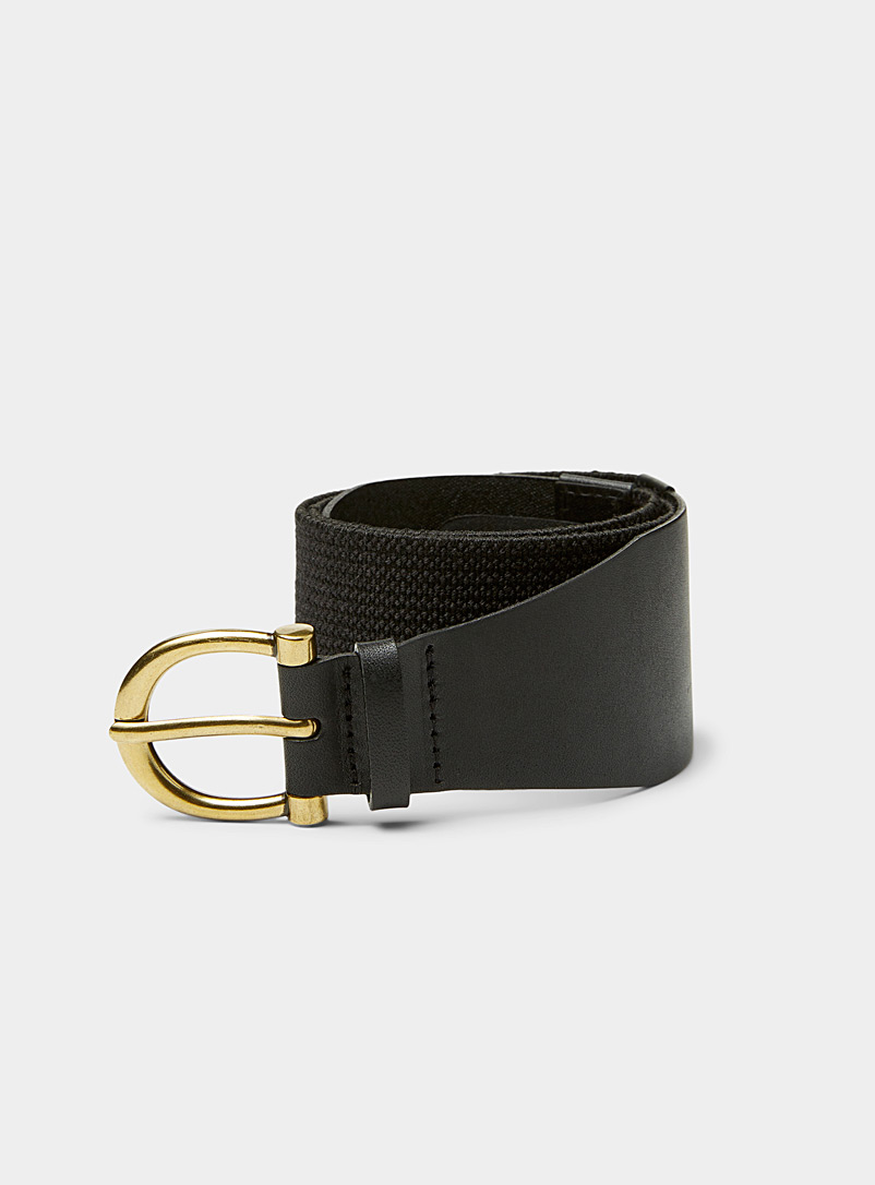 Simons Black Wide leather and elastic belt for women