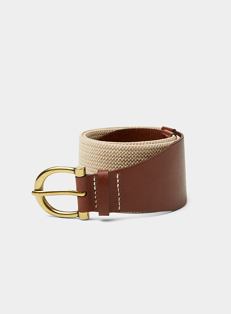 Simons Cream Beige Wide leather and elastic belt for women