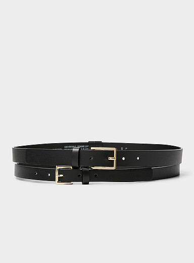 Simons Black Golden square-buckle leather double belt for women