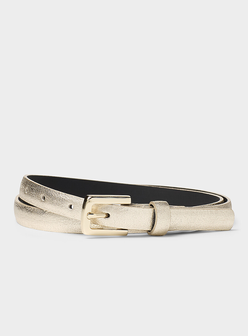 D-Buckle Metallic Leather Thin Belt