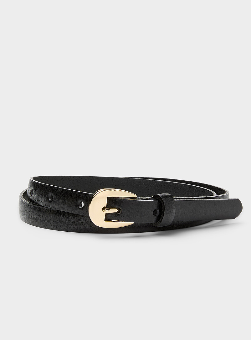Golden D-Buckle Thin Leather Belt