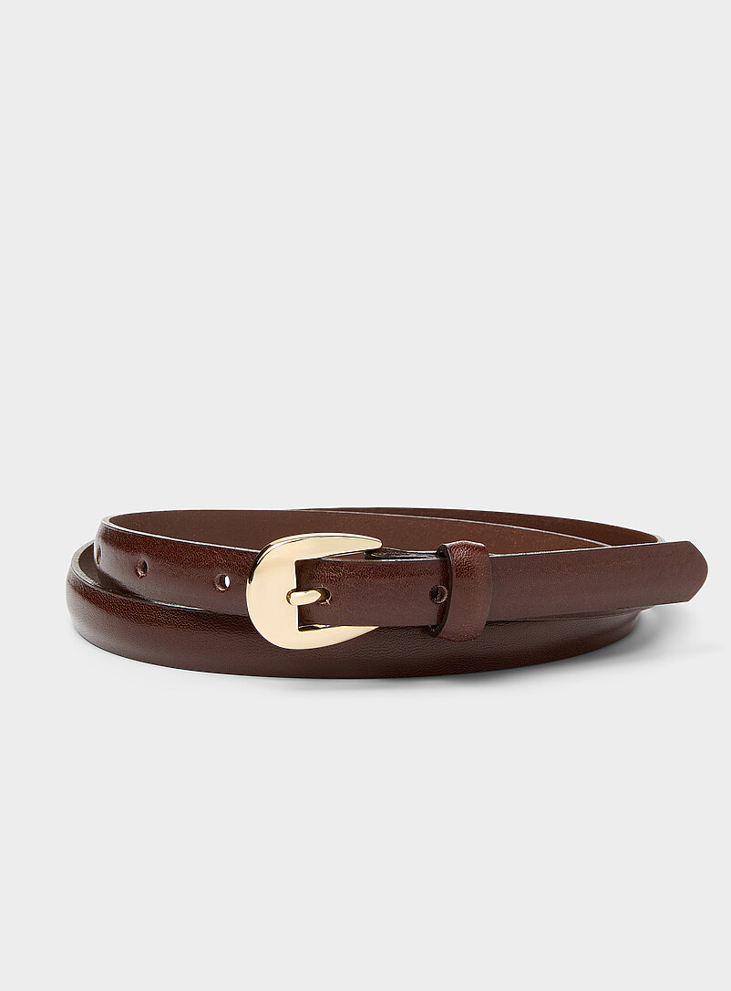 Golden D-buckle thin leather belt product image (primary)